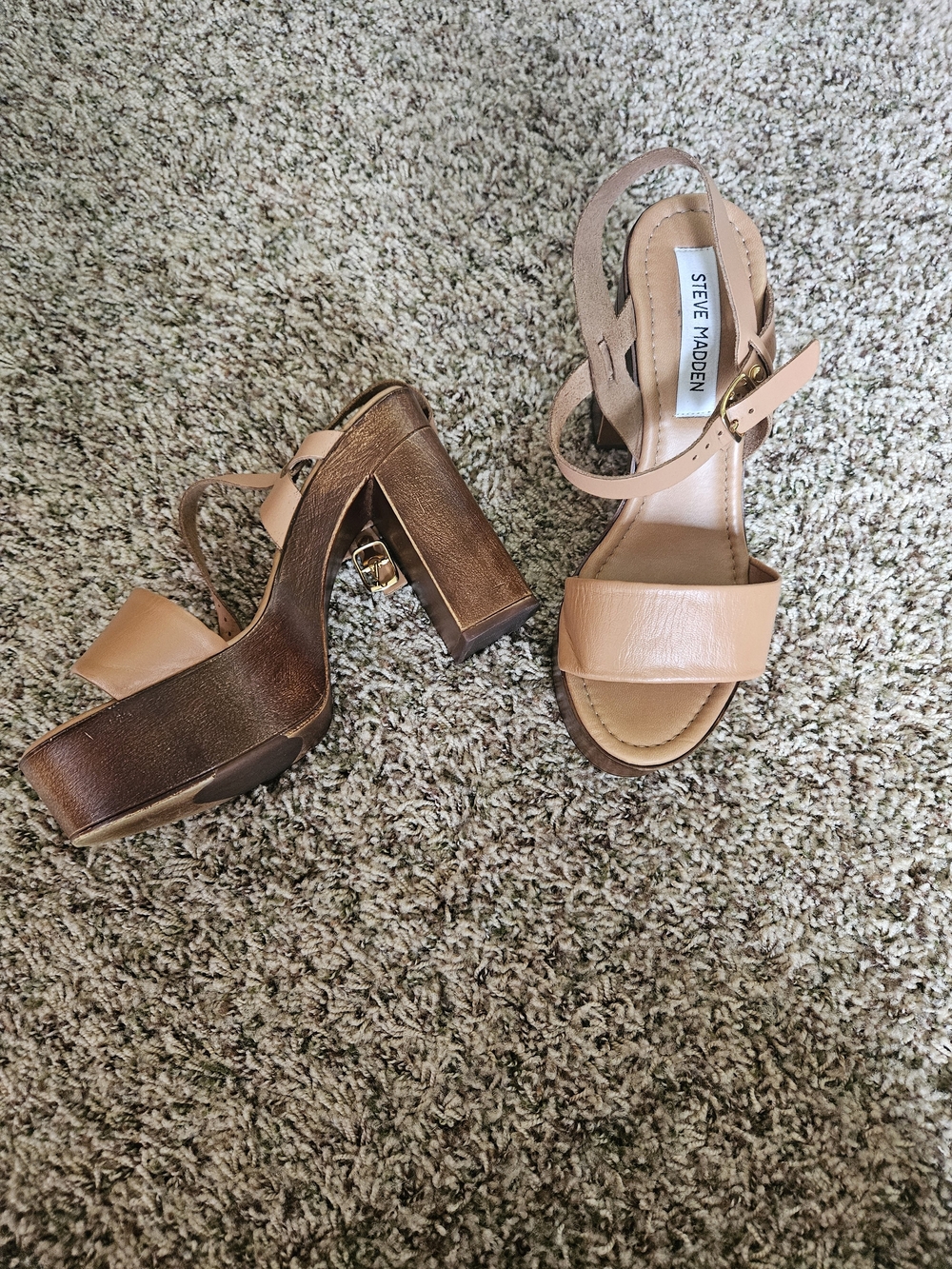 Steve Madden Nude-Tan Platform Block Heel Sandals